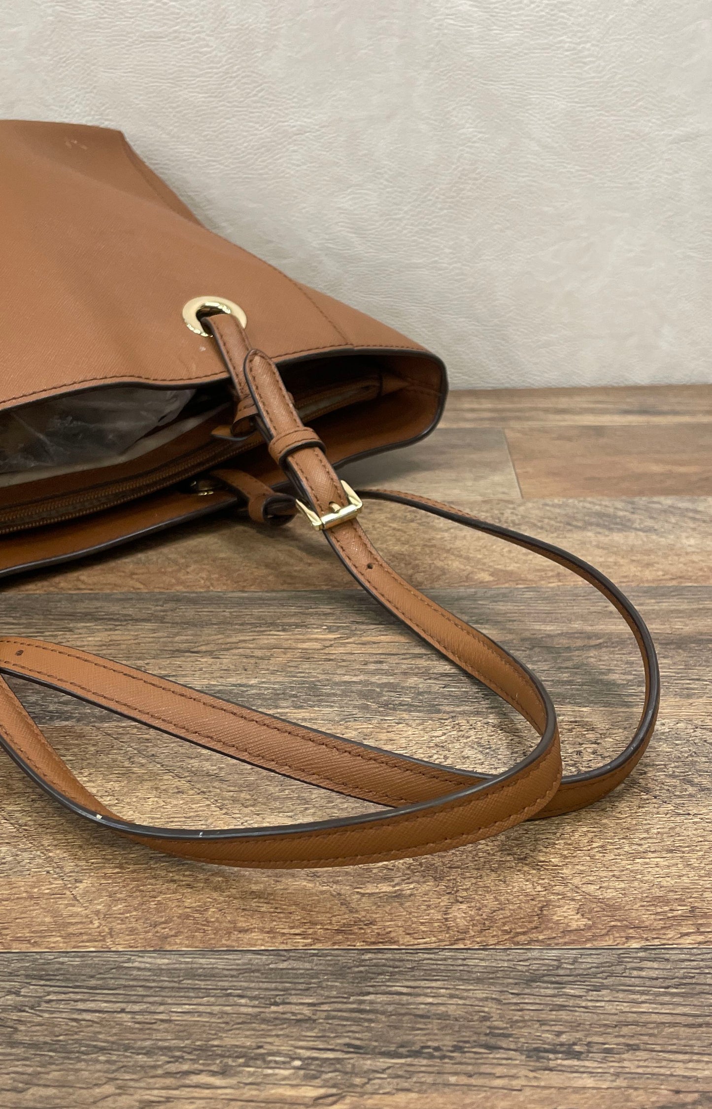 Michael Kors Large Brown Saffiano Leather Tote Bag Gold Hardware