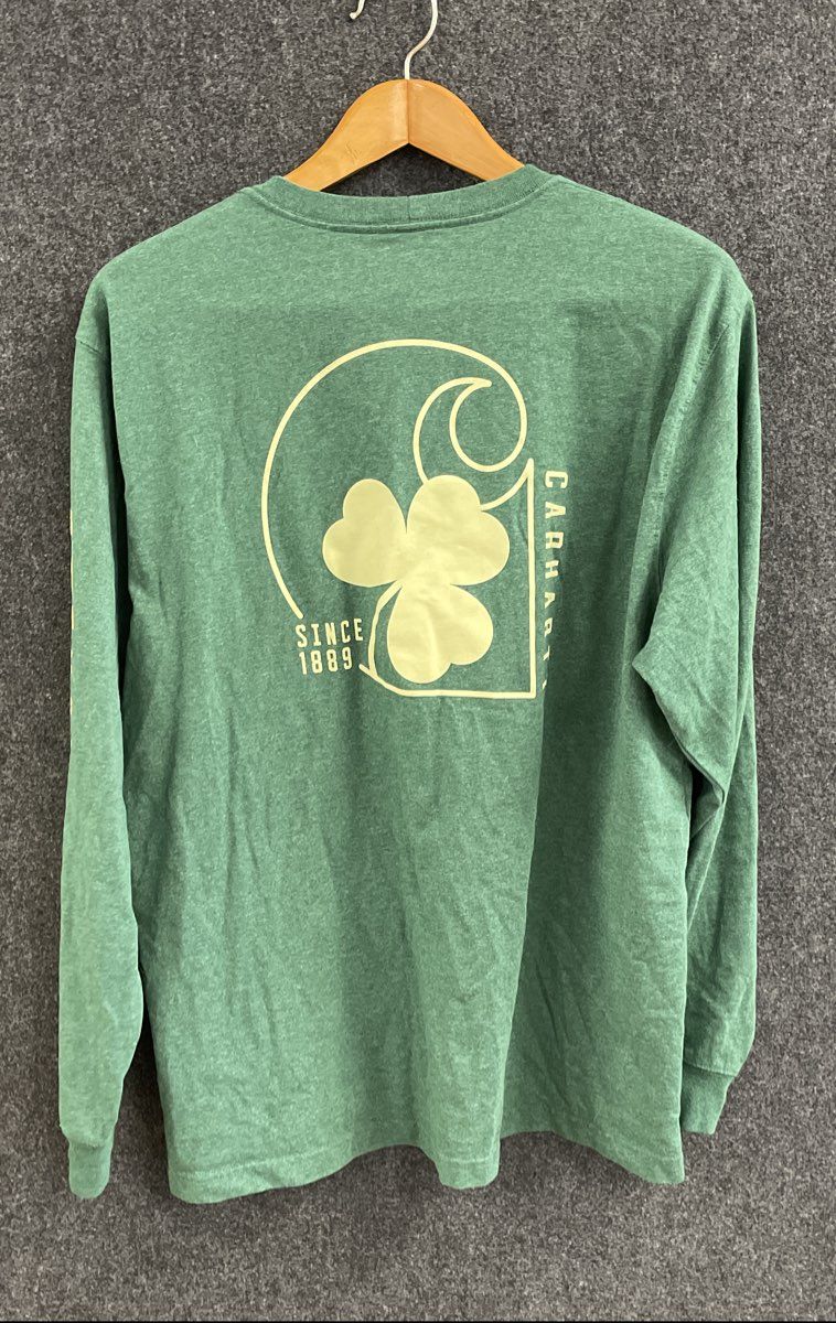 Carhartt Men's Green St. Patrick's Day Shamrock Long Sleeve Loose Fit Shirt Sz L