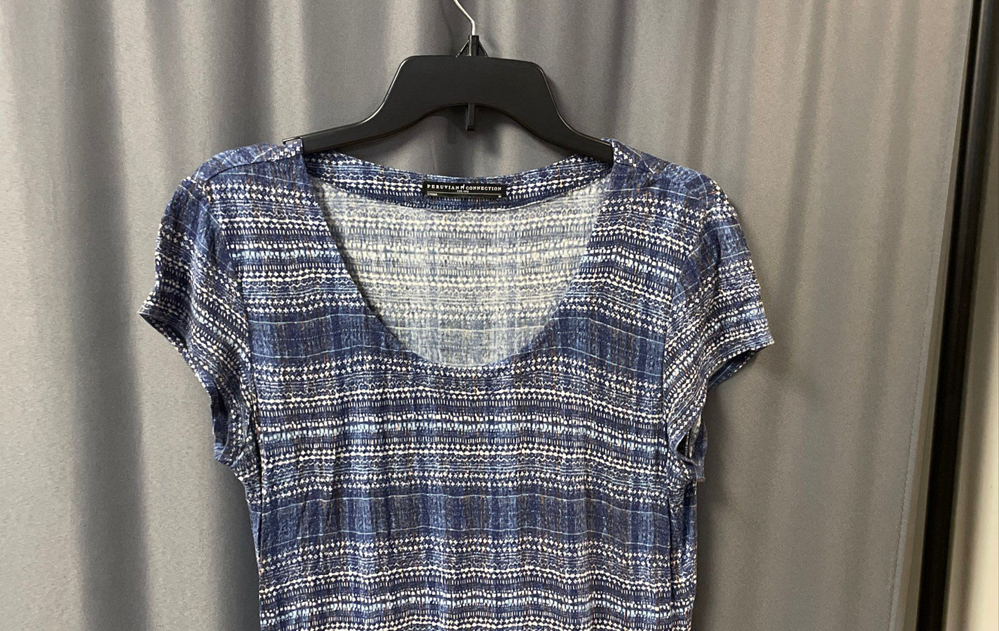 Peruvian Connection Women's Blue Geometric Patterned Short Sleeve Dress Sz M