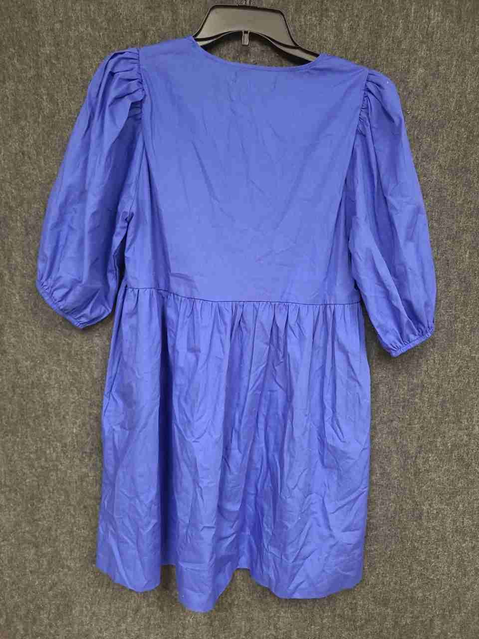 Band of the Free Women's Purple Cotton Bow Front Puff Sleeve Smock Dress Sz M