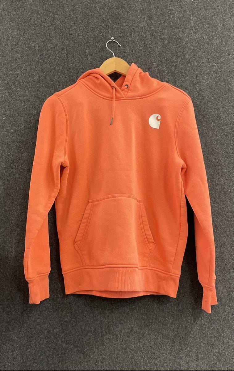 Carhartt Women's Relaxed Fit Pullover Hoodie Orange Logo Kangaroo Pocket Sz S