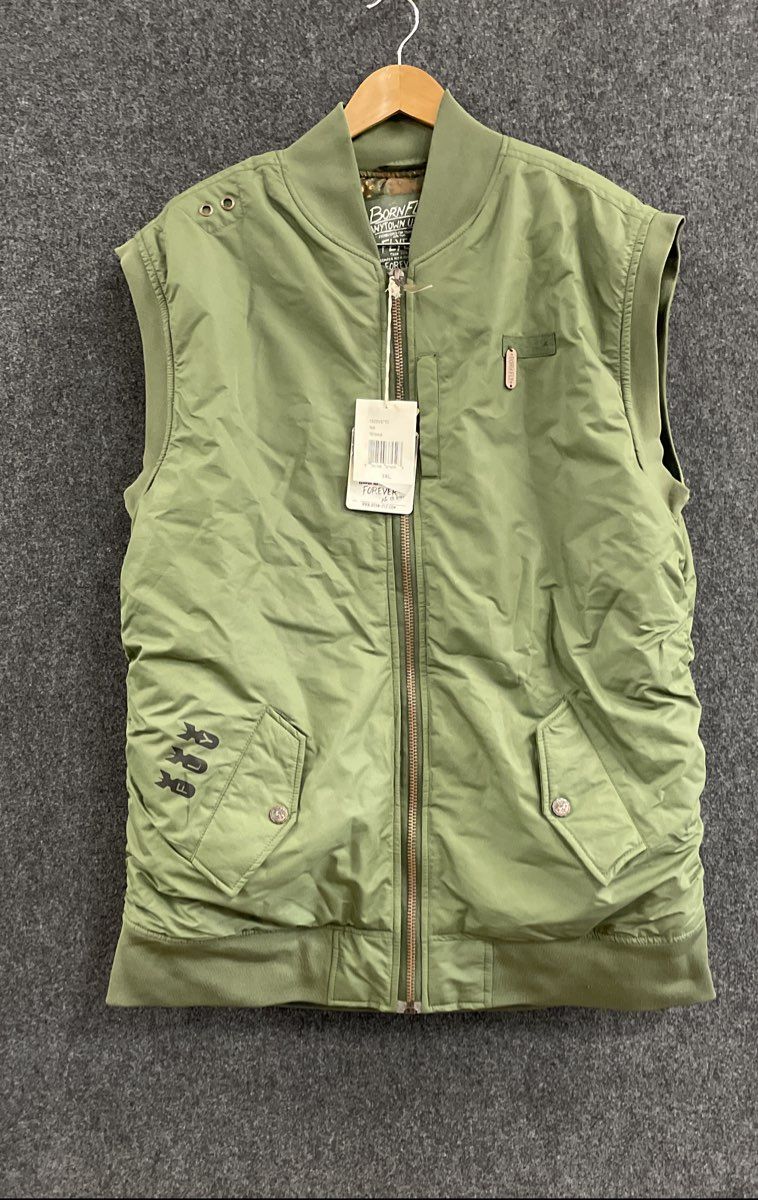 Born Fly Men's Olive Green Puffer Vest Camo Lining Full Zip NWT Size 3XL