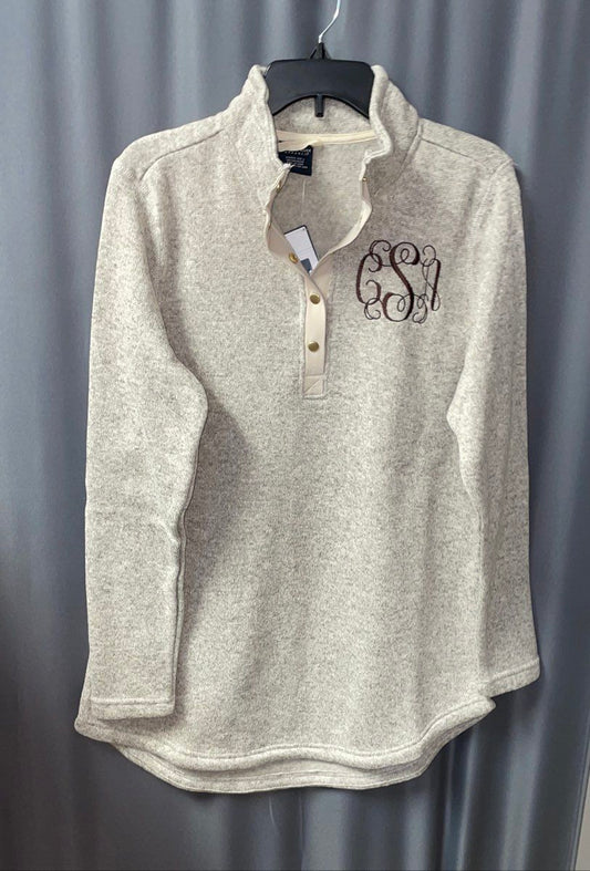 NWT Charles River Apparel Womens Oatmeal Heather Fleece Pullover Monogram L