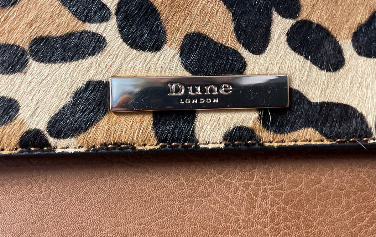 Dune London Tan Leopard Print Satchel Bag with Strap & Wallet Gold Hardware