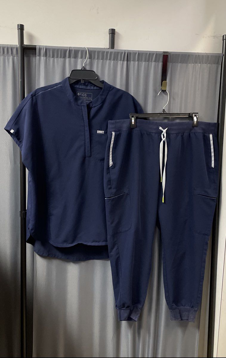 Figs Women's Navy Blue Technical Scrub Set XXL Top XXL Petite Jogger Bottoms