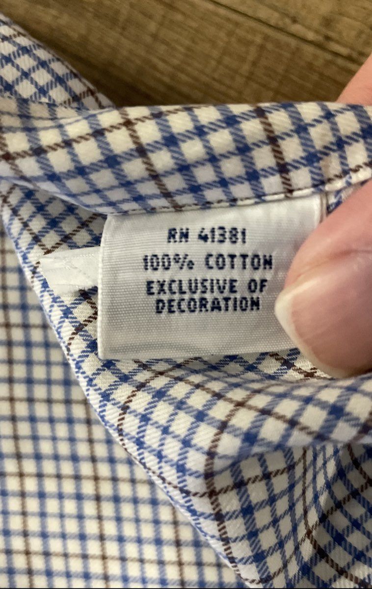 Ralph Lauren Men's Button Up Shirt Blue White Brown Check Cotton Long Sleeve L