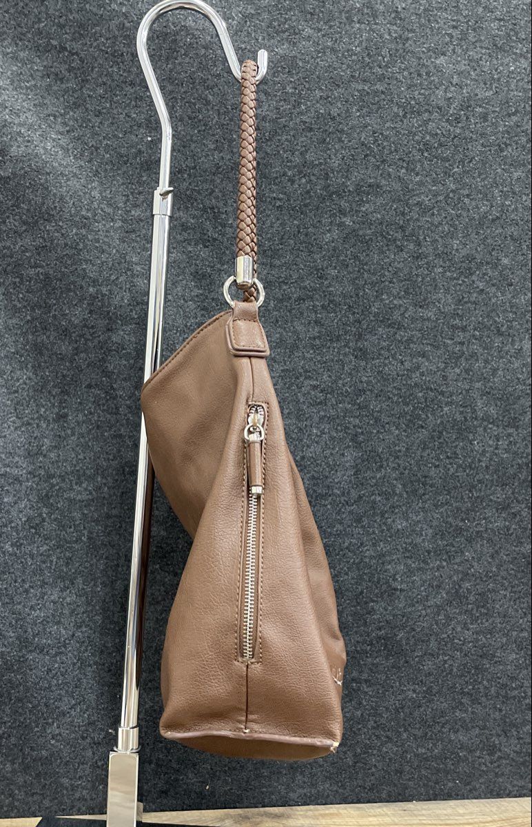 Liz Claiborne Brown Leather Shoulder Bag Braided Handle Silver Hardware