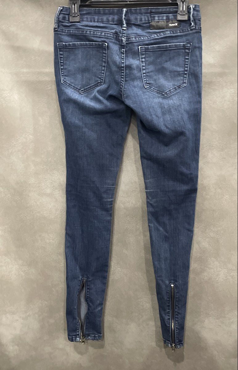 Hurley Women's Skinny Jeans Dark Wash Blue Whiskered Ankle Zip Size 3
