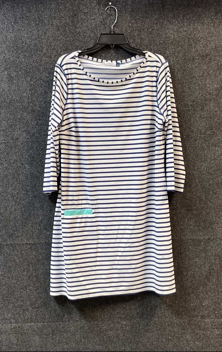 Cabana Life Women's Blue White Striped 3/4 Sleeve Tunic Dress Sz XL