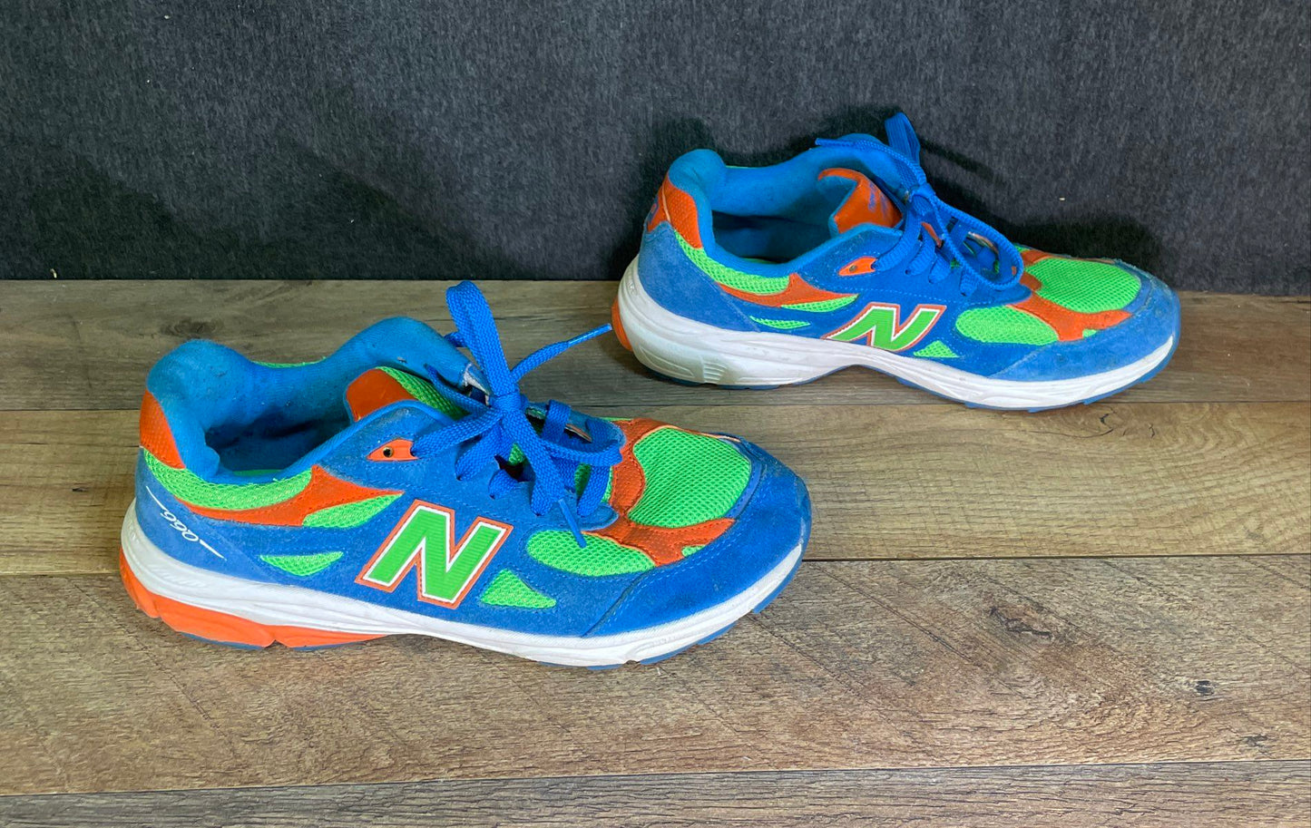 New Balance 990v3 Blue Green Orange Kids Running Shoes KJ990T1G Size 7