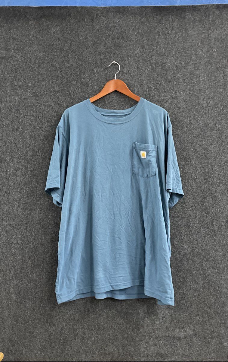 Carhartt Men's Blue Relaxed Fit Short Sleeve Pocket T-Shirt Back Logo Sz 2XL