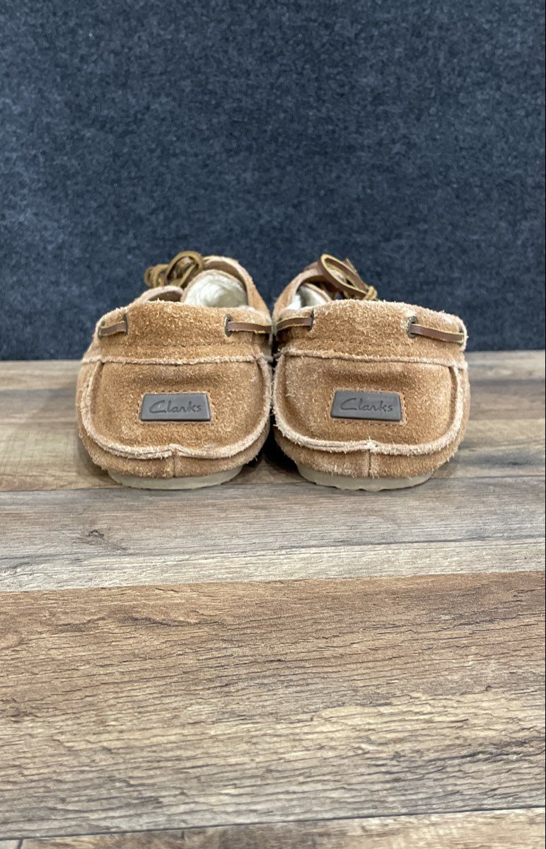 Clarks Brown Suede Faux Fur Lined Moccasin Slippers Women's Size 10W