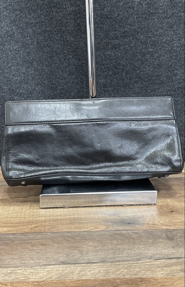 BCBGirls Black Leather Vintage 2000s Money Bag Clutch Handbag Silver Hardware