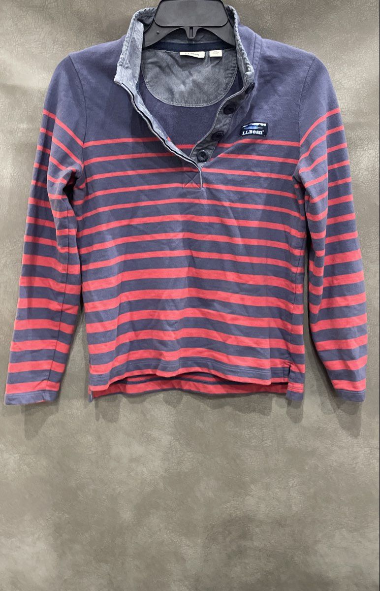 L.L.Bean Women's Striped Long Sleeve Button Placket Shirt Blue Red Sz XS Petite