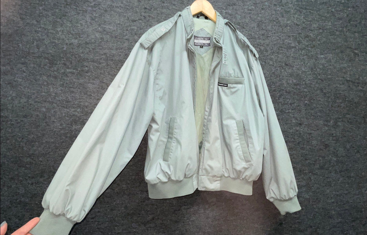 Vintage 80s Members Only Iconic Racer Jacket Bomber Gray Epaulets Sz L