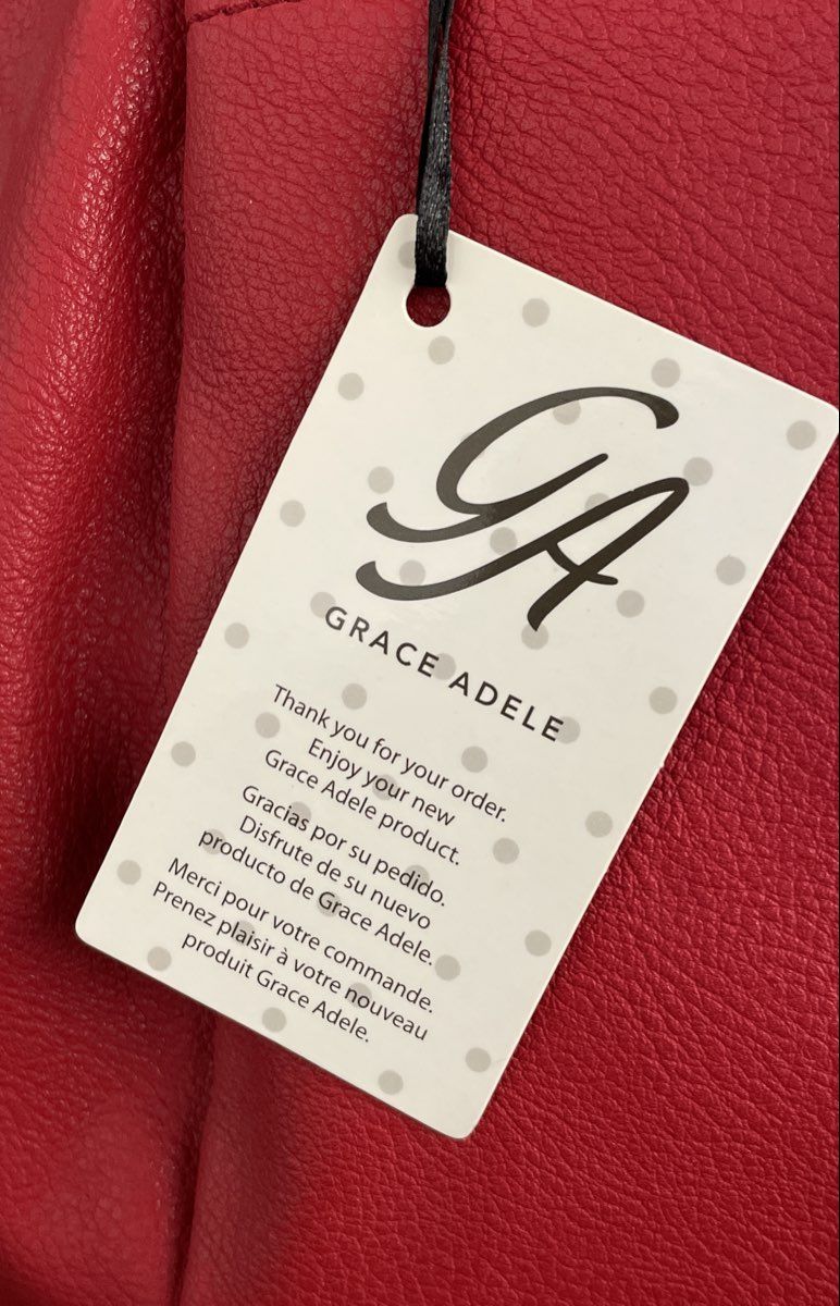 Grace Adele Red Pebbled Satchel Handbag with Studded Pouch & Wallet Set NWT