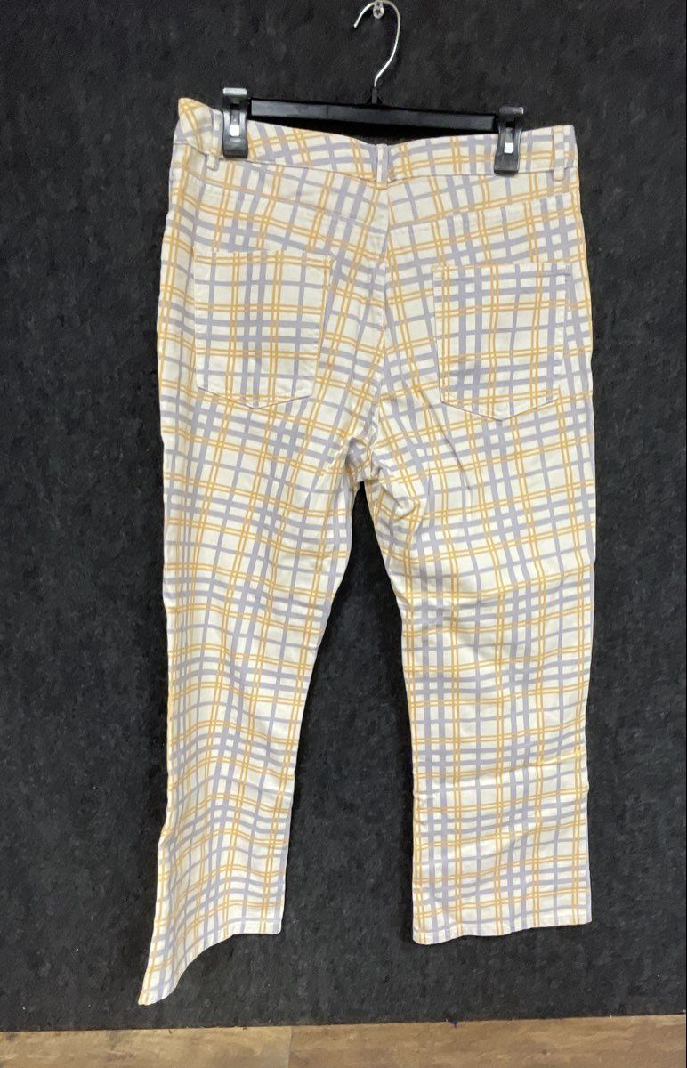 ASOS Denim Men's White Yellow Lavender Plaid Straight Leg Pants Sz 32/32
