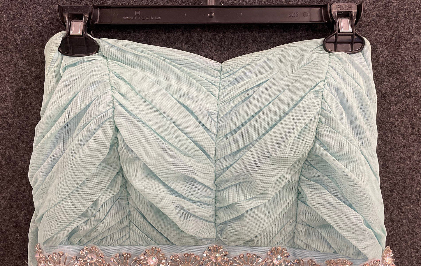 Disney Cinderella Women's Ice Blue Strapless Ruched Jeweled Prom Dress Sz 11