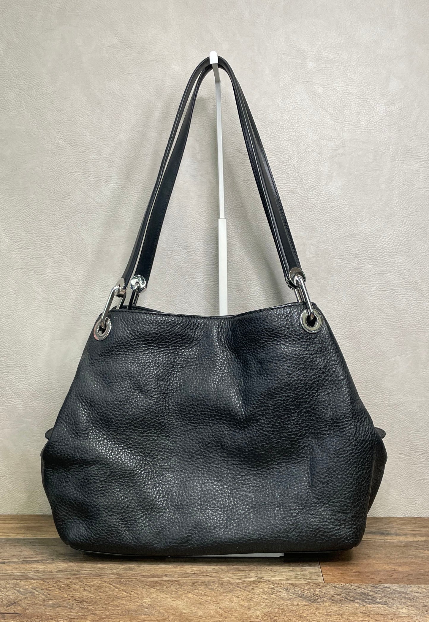 Michael Kors Black Pebbled Leather Large Shoulder Bag Tote Silver Hardware