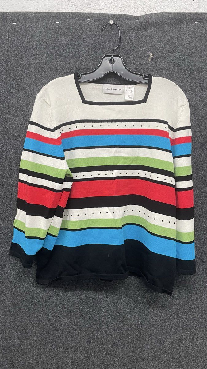Alfred Dunner Women's Multicolor Striped Embellished Square Neck Sweater Size L