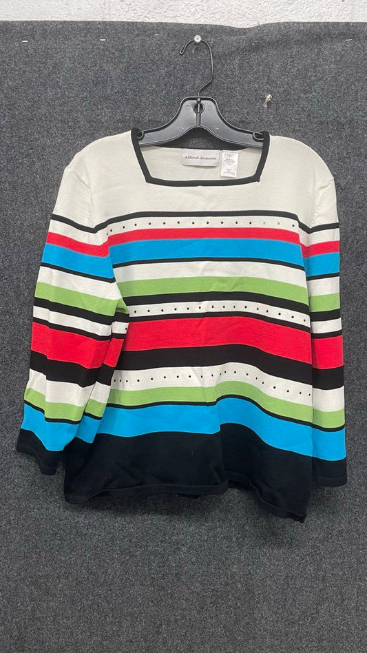 Alfred Dunner Women's Multicolor Striped Embellished Square Neck Sweater Size L