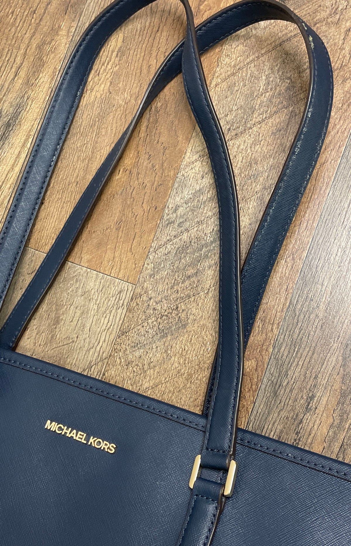 Michael Kors Navy Blue Saffiano Leather Large Tote Bag Gold Hardware