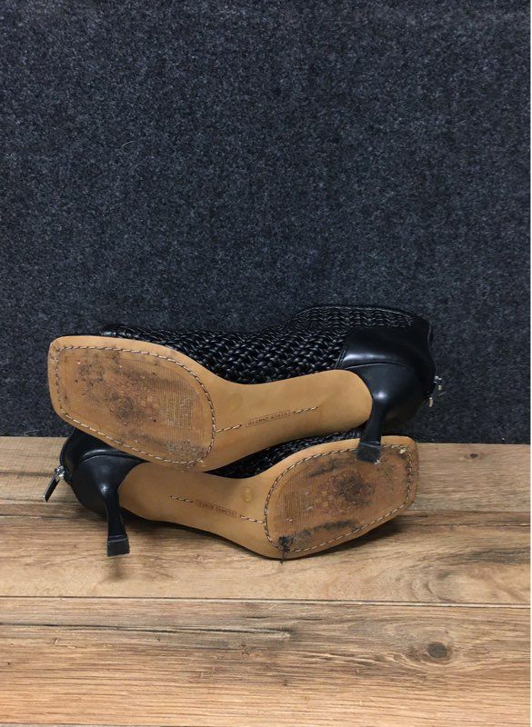 Vince Camuto Black Woven Open Toe Back Zip Heeled Booties Women's Size 8M