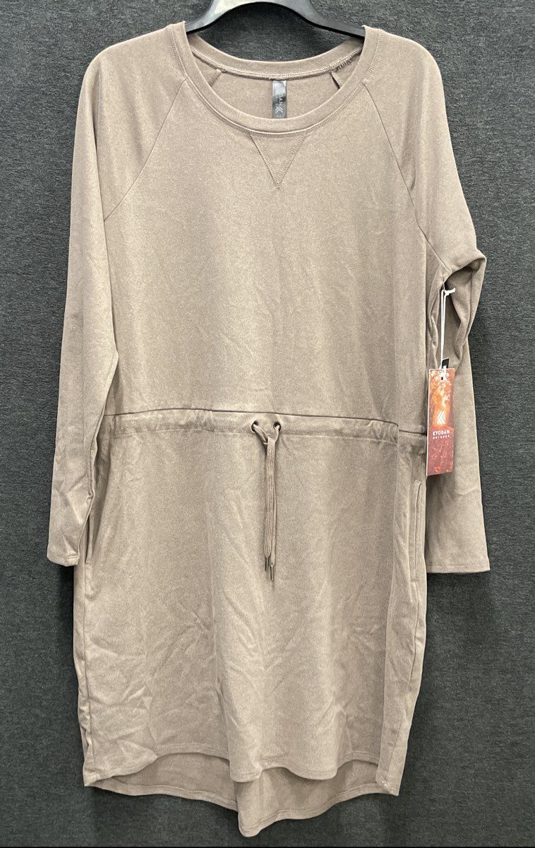 Kyodan Outdoor Women's Taupe Long Sleeve Drawstring Sweatshirt Dress NWT Sz L