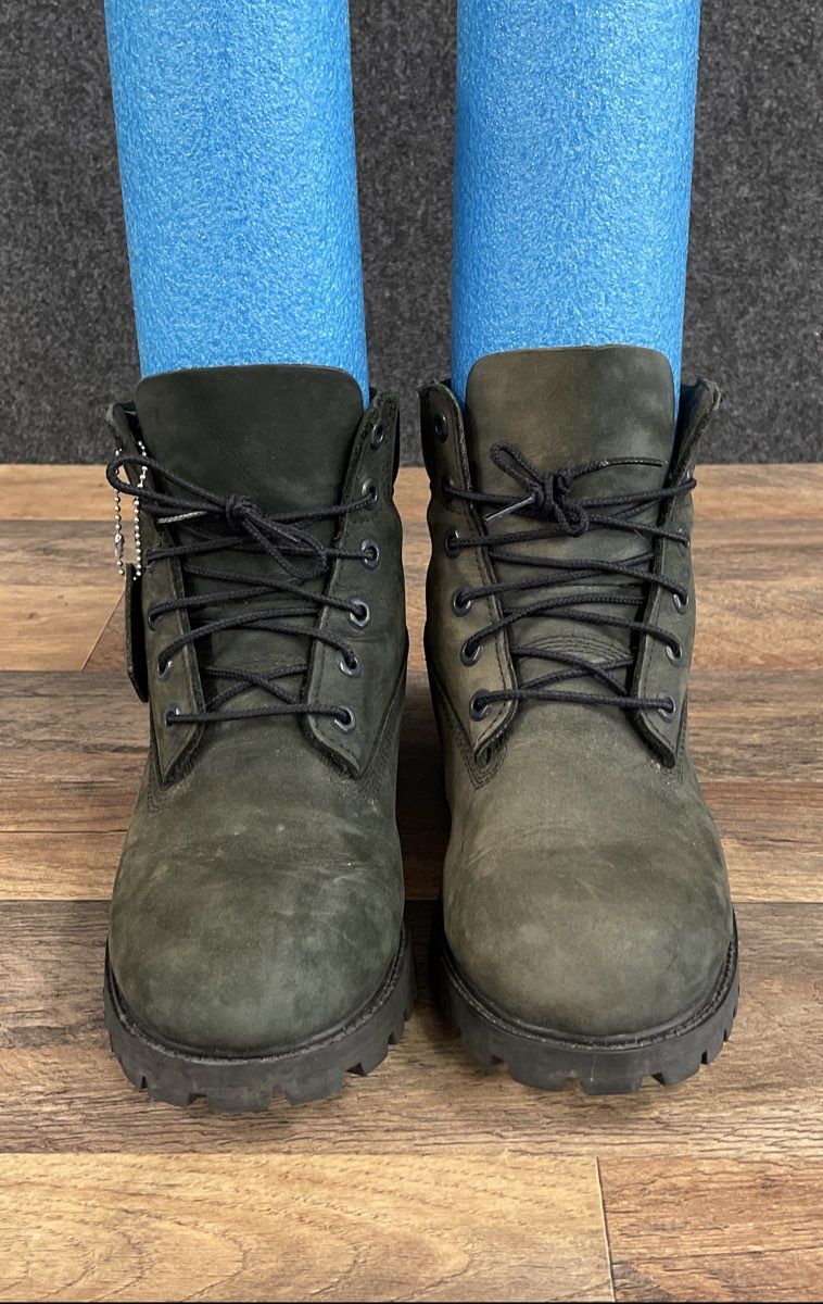 Timberland 6-Inch Premium Waterproof Dark Green Nubuck Boots Boys Size 6.5