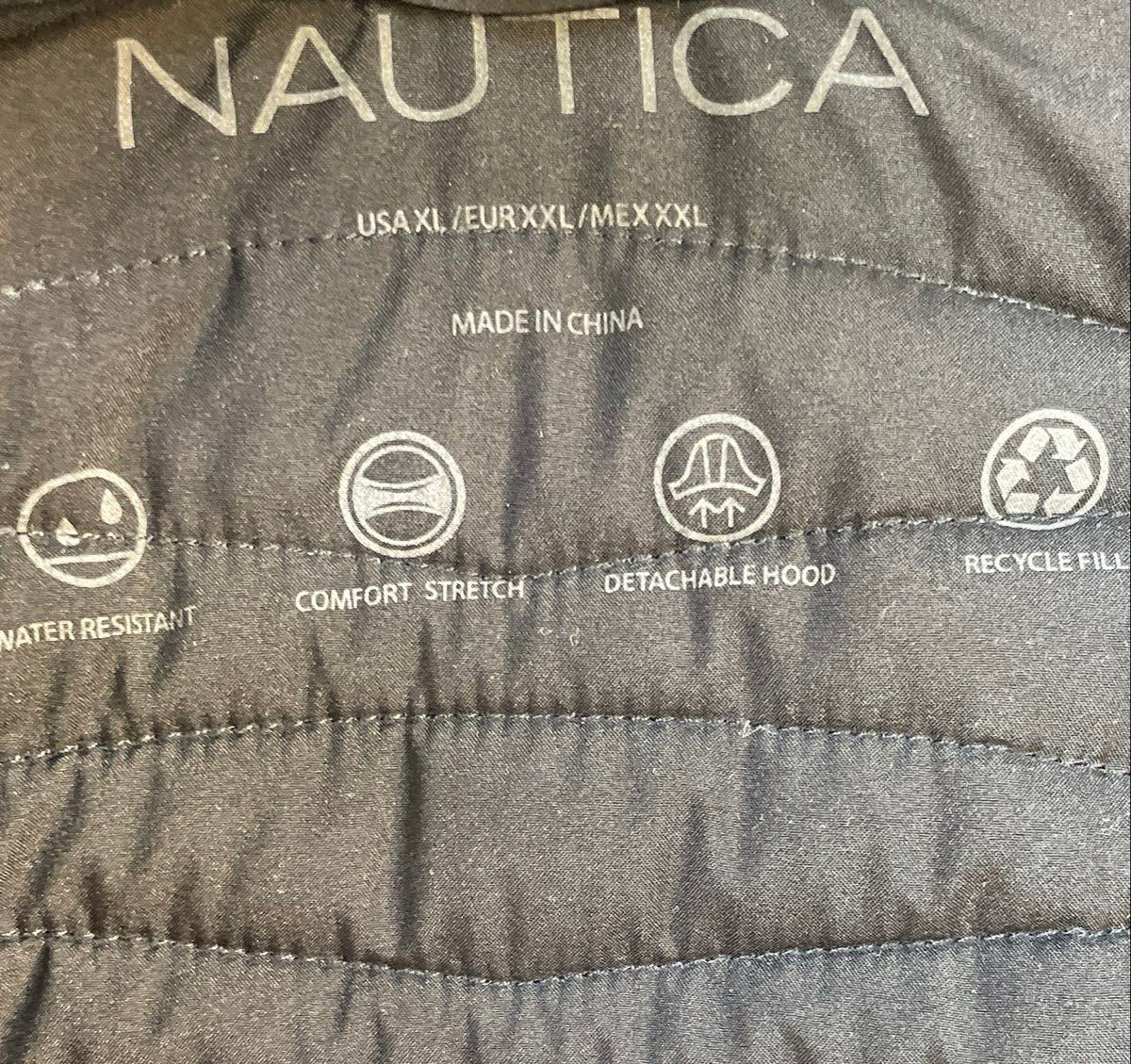 Nautica Women's Stretch Quilted Puffer Jacket Navy Blue Detachable Hood Sz XL