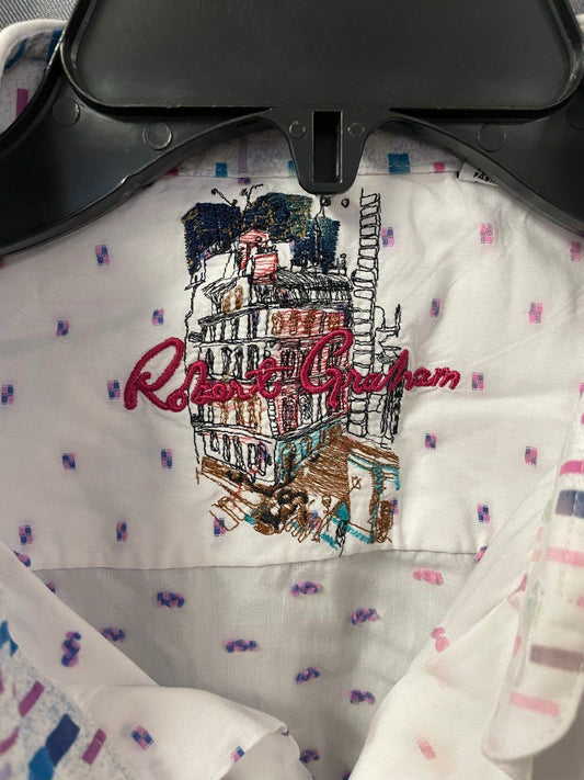 Robert Graham Men's White Geometric Pattern 100% Cotton Button-Up Shirt Sz XL