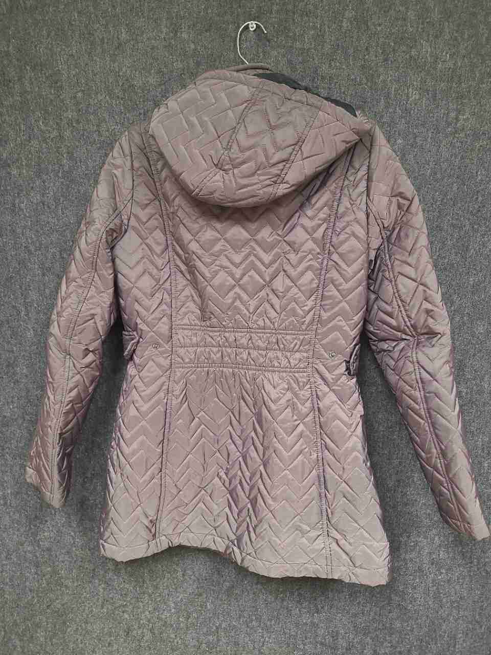 Calvin Klein Women's Mauve Chevron Quilted Hooded Satin Puffer Coat Sz M