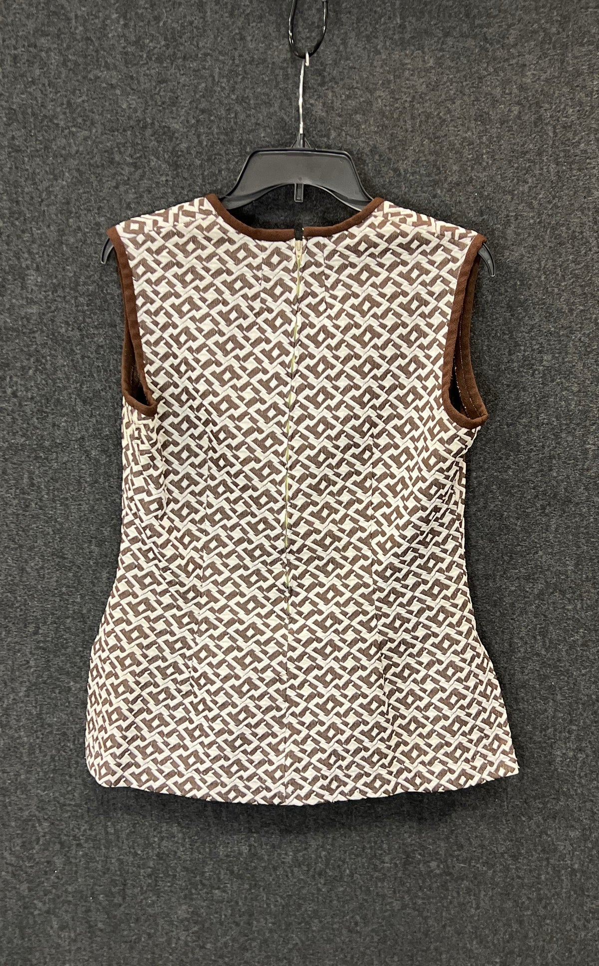 Vintage 70s Women's 2-Piece Tunic Top & Pants Set Brown White Geometric