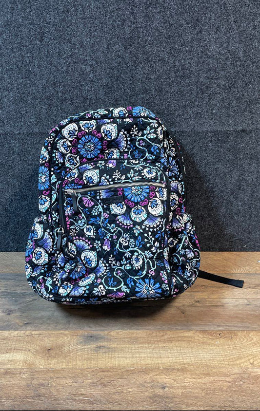 Vera Bradley Black Floral Quilted Cotton Campus Travel Backpack