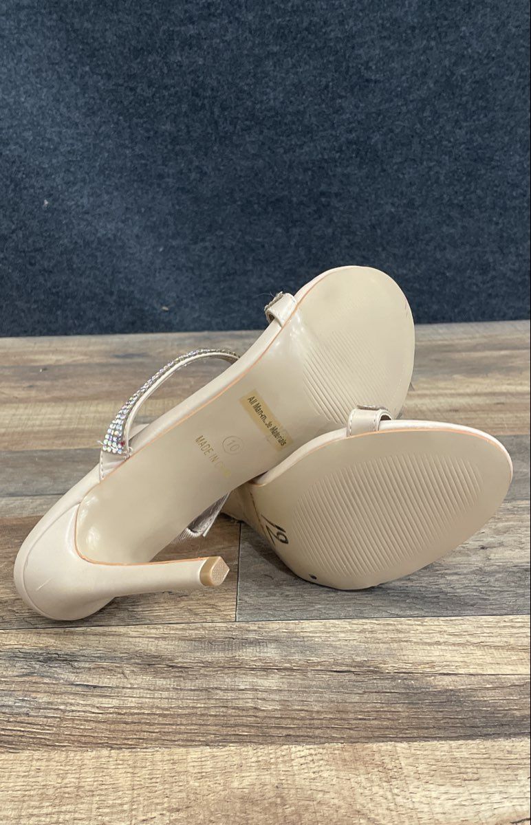 Glaze Nude Rhinestone Strappy Stiletto Heel Sandal Mules Women's Size 10