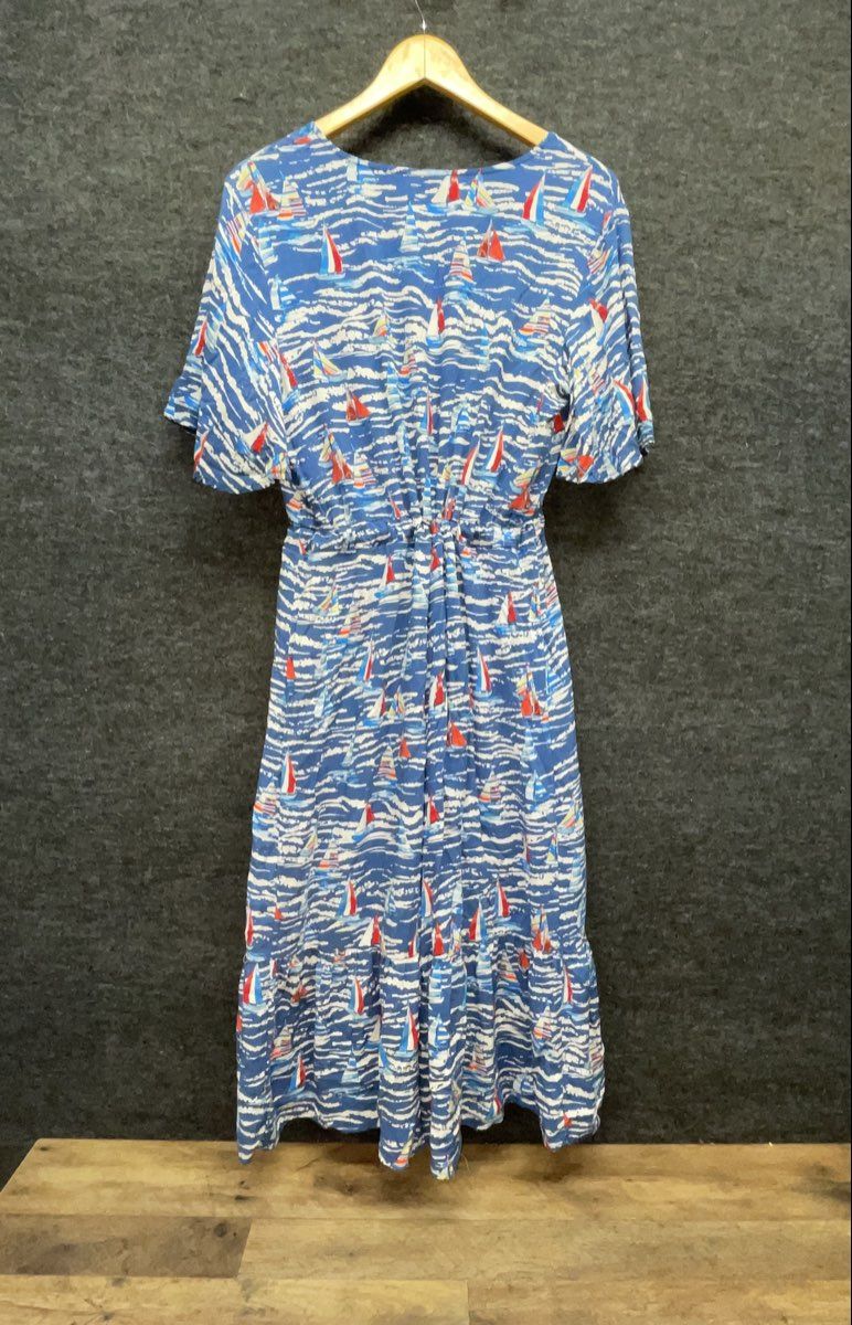 Stitch by Chenault Women's Blue Nautical Sailboat Print Rayon Tie Waist Midi XL