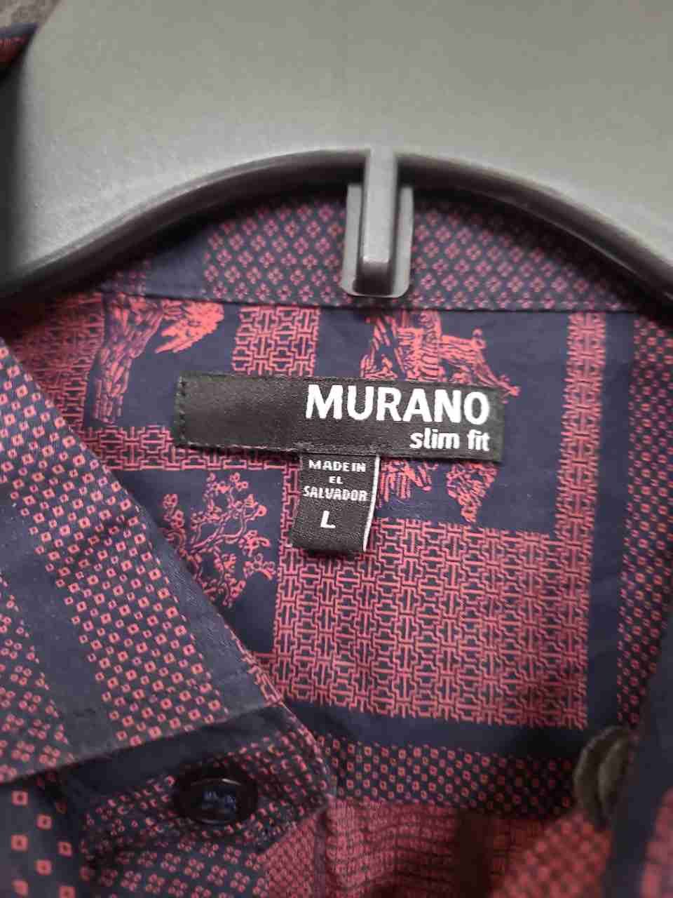 Murano Men's Purple Pink Slim Fit Short Sleeve Cotton Geometric Print Shirt Sz L