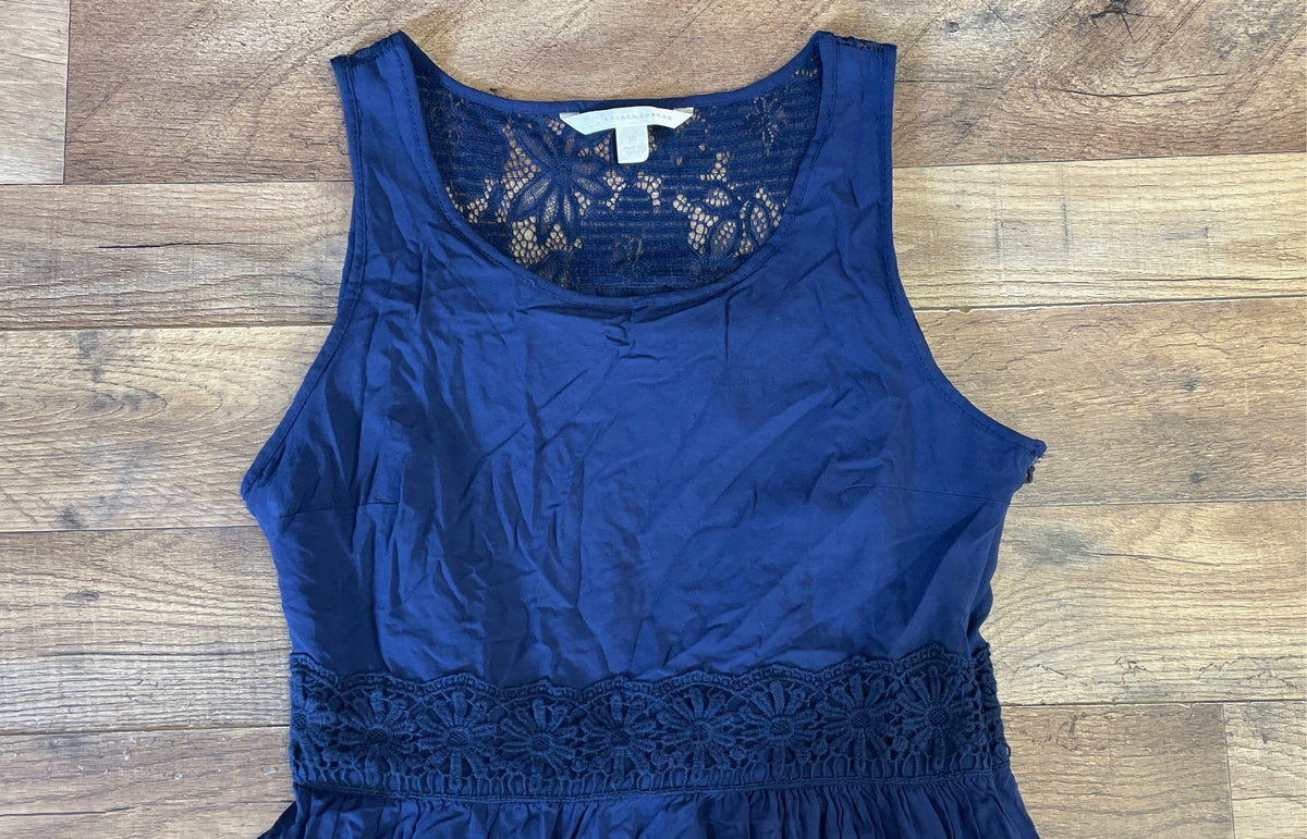 LC Lauren Conrad Women's Blue Lace Trimmed Sleeveless Fit & Flare Dress Sz 10