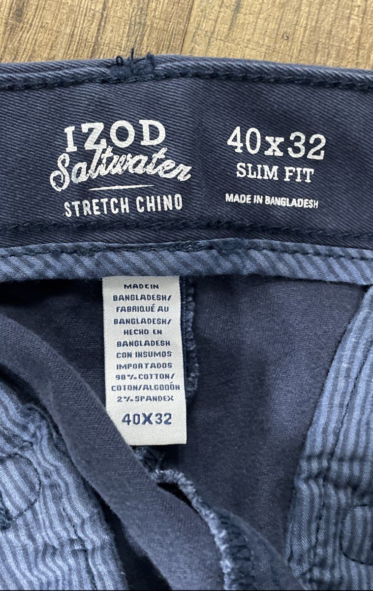 Izod Men's Saltwater Stretch Chino Pants Cadet Navy Blue Slim Fit 40x32 NWT