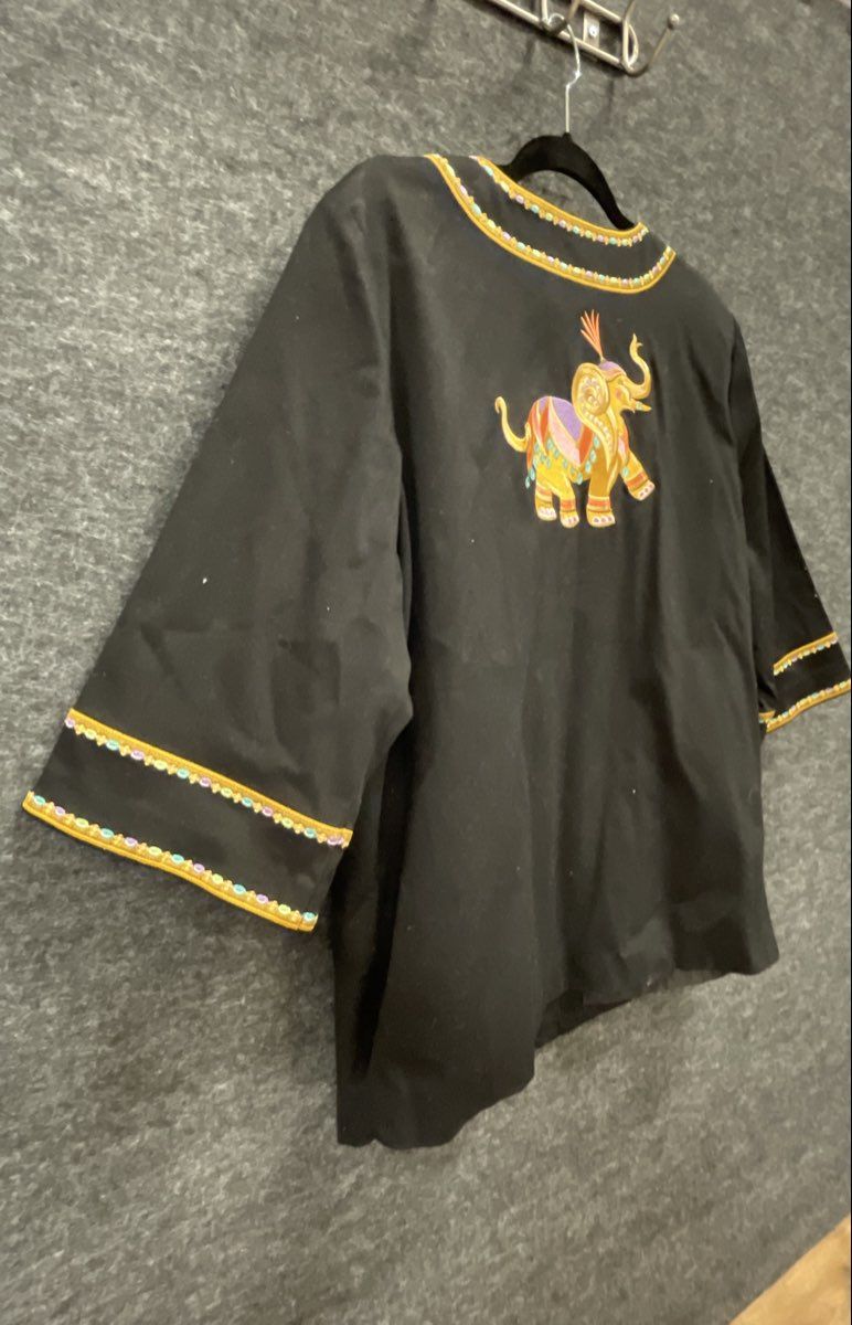 Vintage Bob Mackie Wearable Art Women's Black Embroidered Elephant Jacket Size S