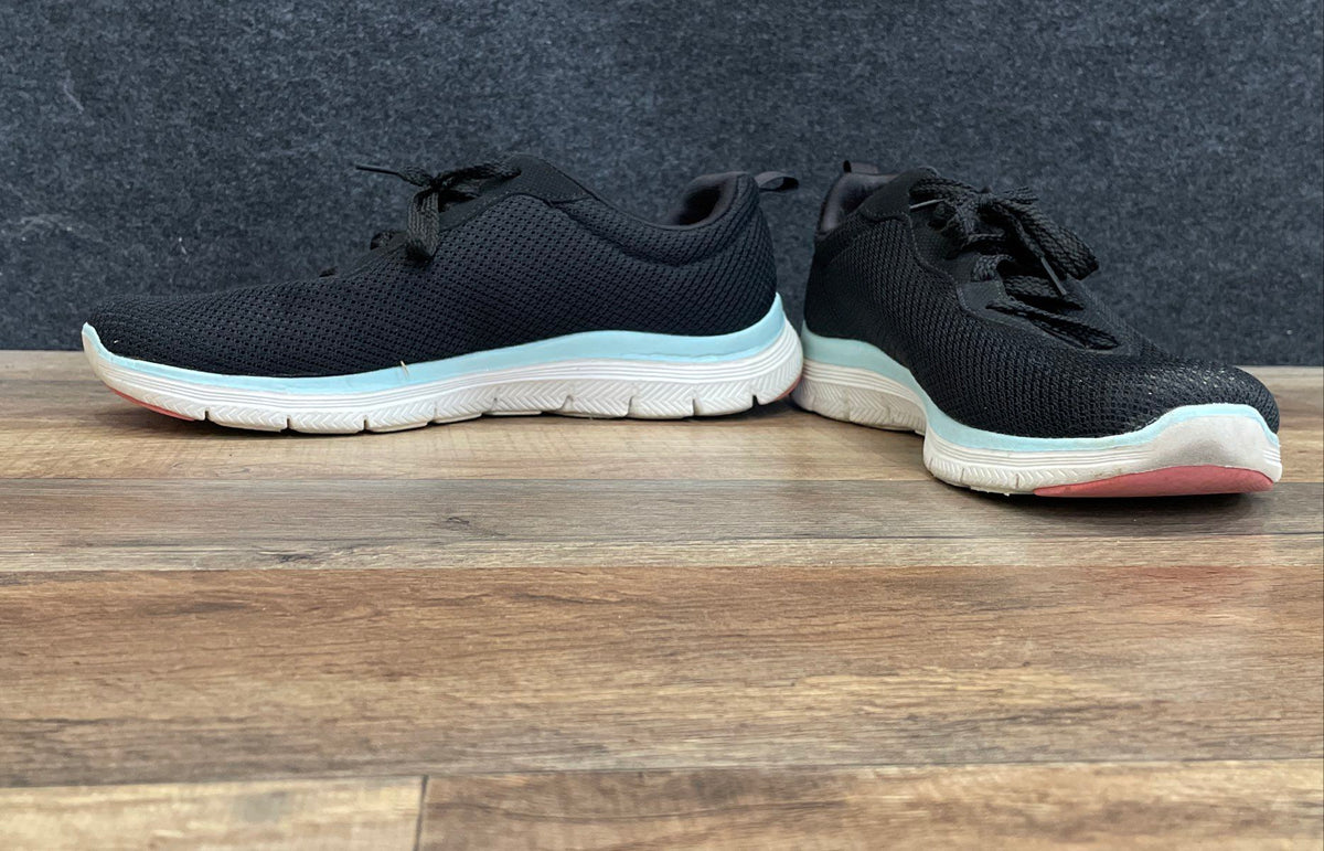 Skechers Flex-Lite Black Blue Air-Cooled Memory Foam Walking Shoes Size 8.5