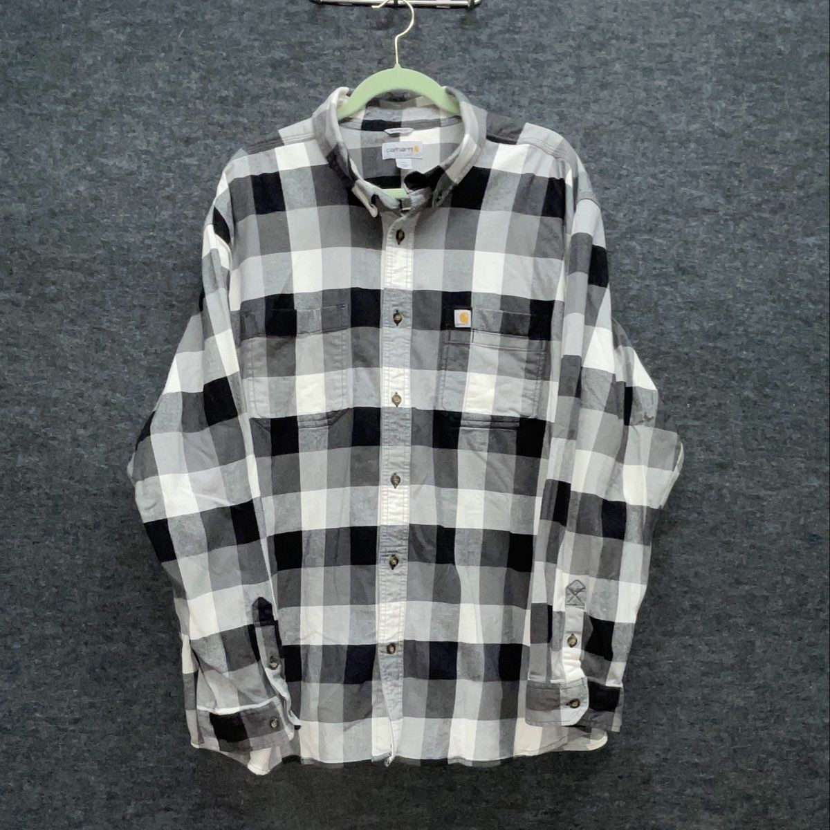 Carhartt Men's Relaxed Fit Long Sleeve Plaid Button Front Shirt Gray Black 3XL