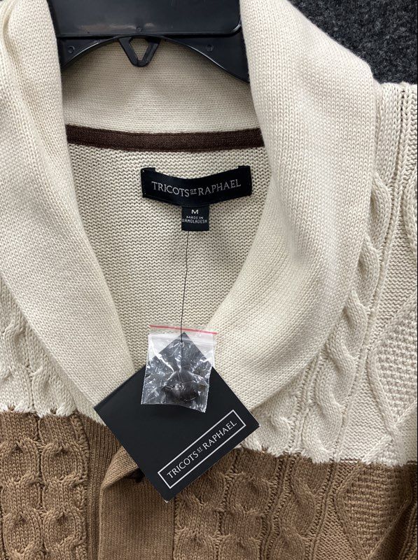 Tricots St Raphael Men's Cardigan Brown Beige Cream Colorblock Shawl Sz M NWT