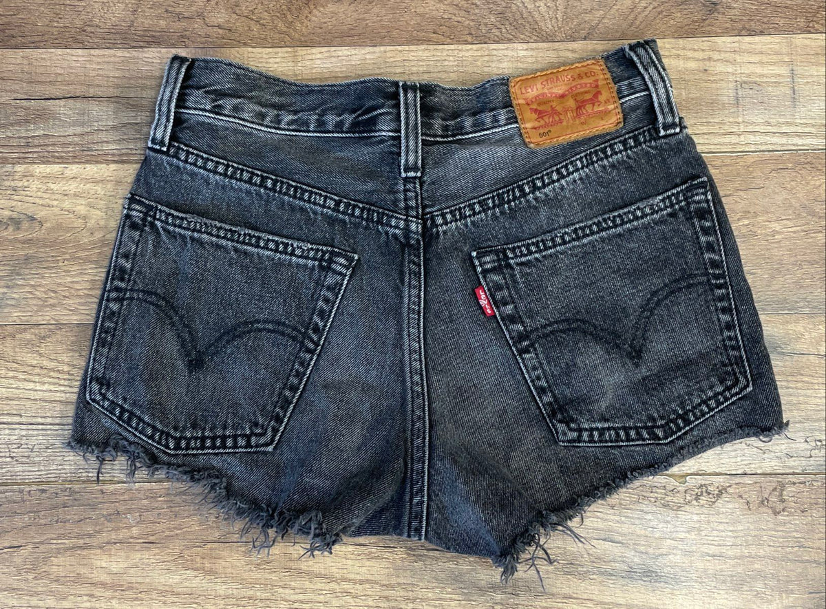Levi's Women's 501 Black Distressed Raw Hem Cut Off Denim Shorts W24