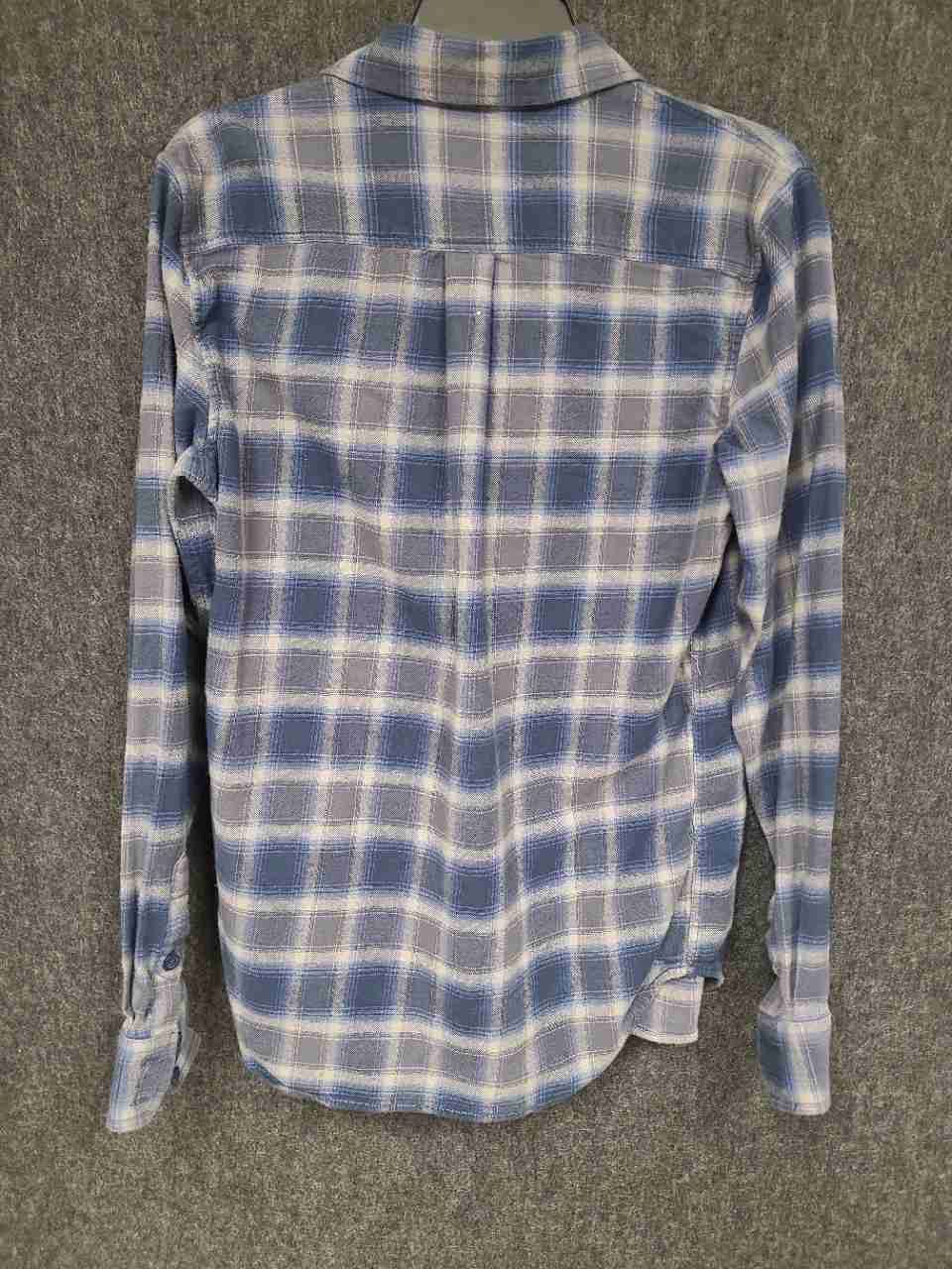 Vans Men's Blue Gray Plaid Flannel Long Sleeve Tailored Fit Button Up Shirt Sz S