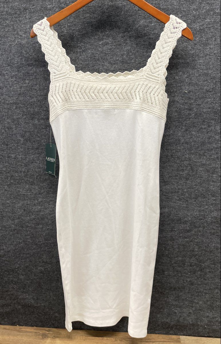 Ralph Lauren Women's White Sleeveless Crochet Trim Sheath Dress Sz PS NWT
