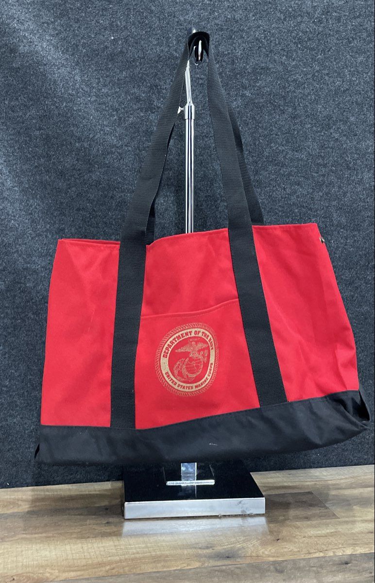 USMC United States Marine Corps General Dynamics Red Black Canvas Tote Bag 24"