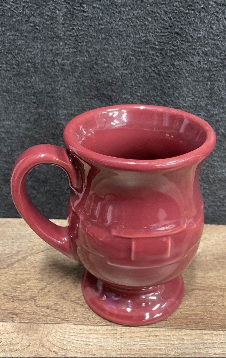 Longaberger Pottery Burgundy Red Basketweave Pedestal Mug Vitrified Stoneware