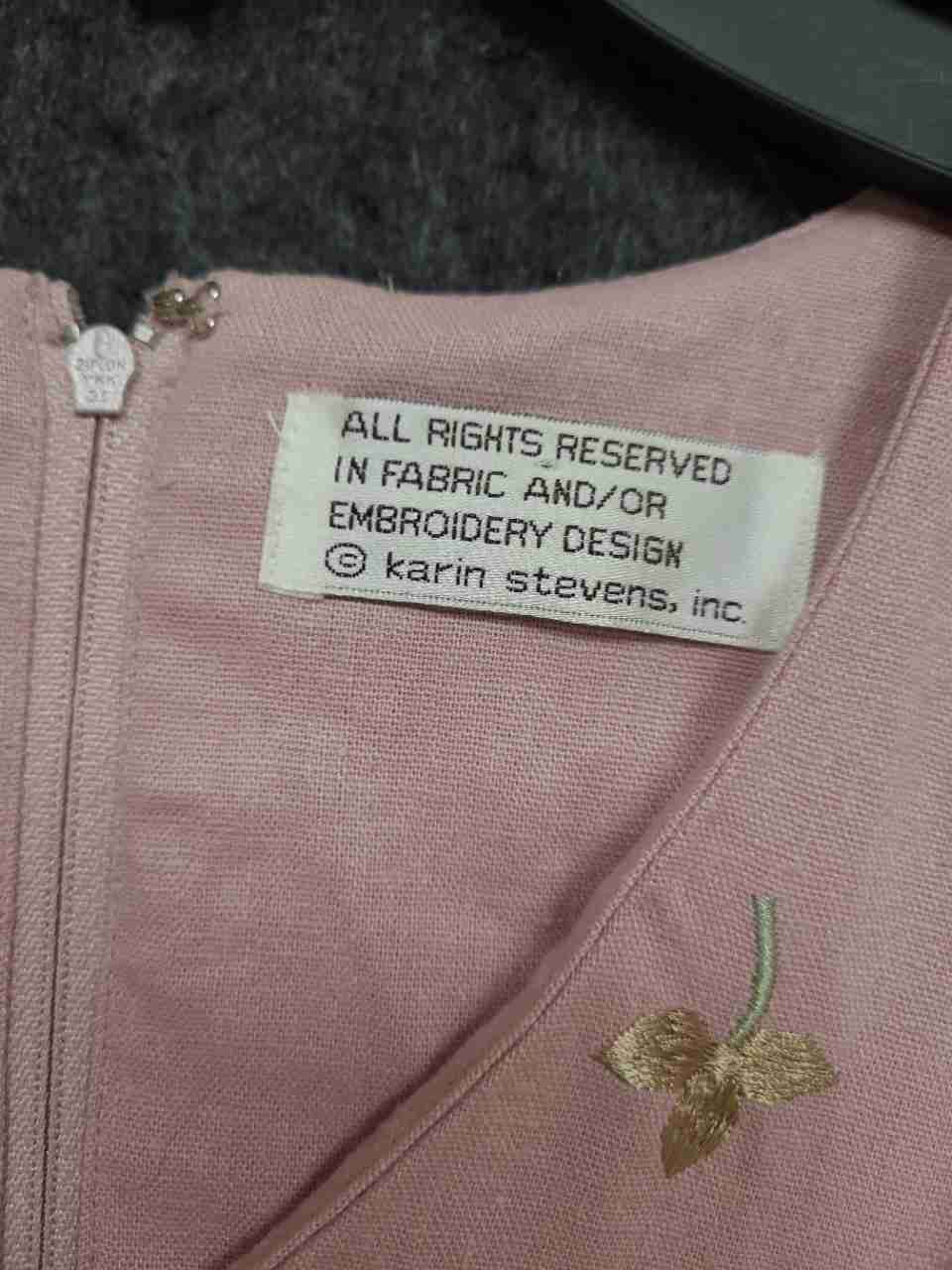 Karin Stevens Women's Vintage 90s Pink Floral Embroidered Linen Dress Sz 14