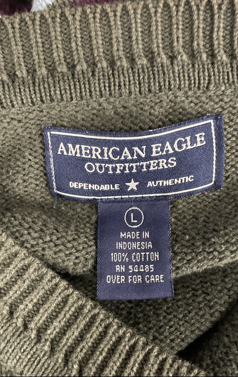 American Eagle Women's Cardigan Sweater Green Striped Cotton Vintage Y2K Sz L
